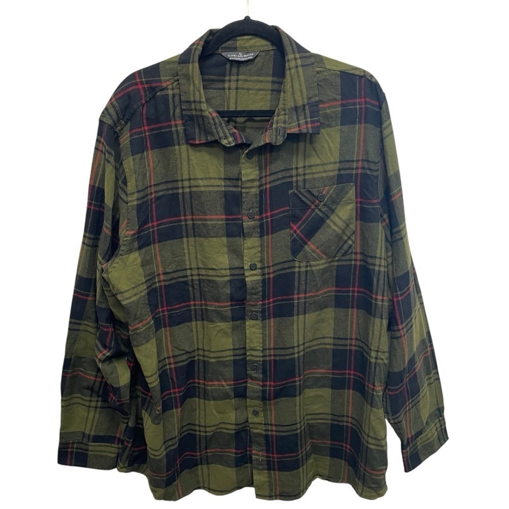 Alpine Design men’s Cotton Blend green Plaid Flannel Shirt 2XL casual gorpcore
